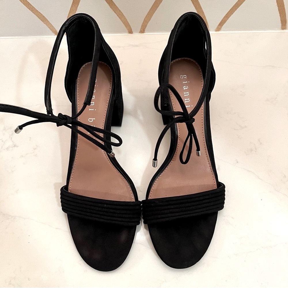 Gianni Bini Black Block Heel Sandals with Ankle Tie